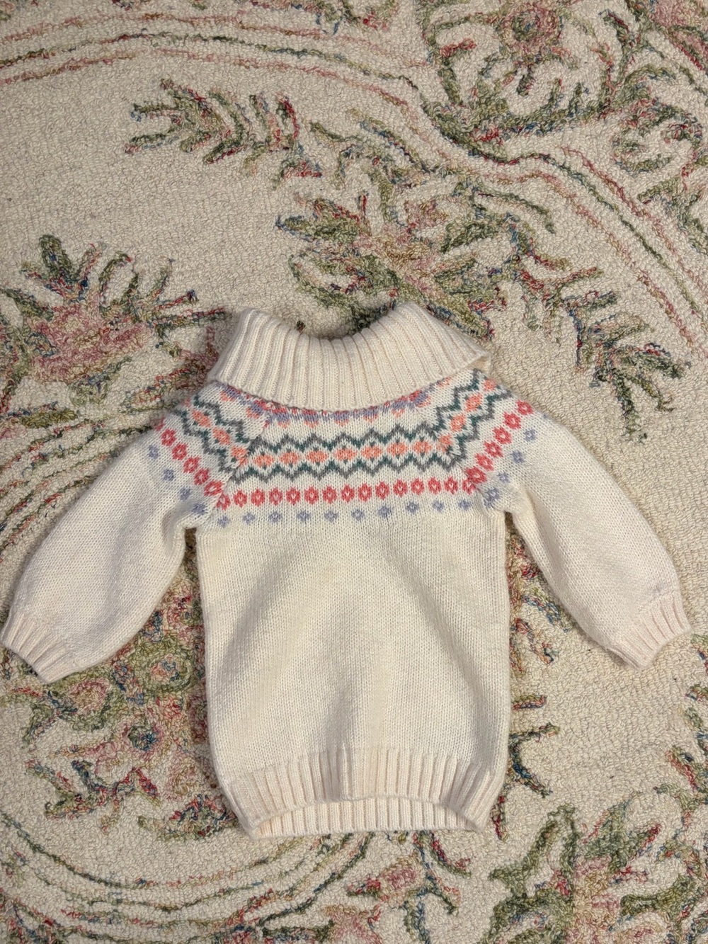 Janie and Jack Cream Fair Isle Turtleneck Sweater with Pink and Blue Accents